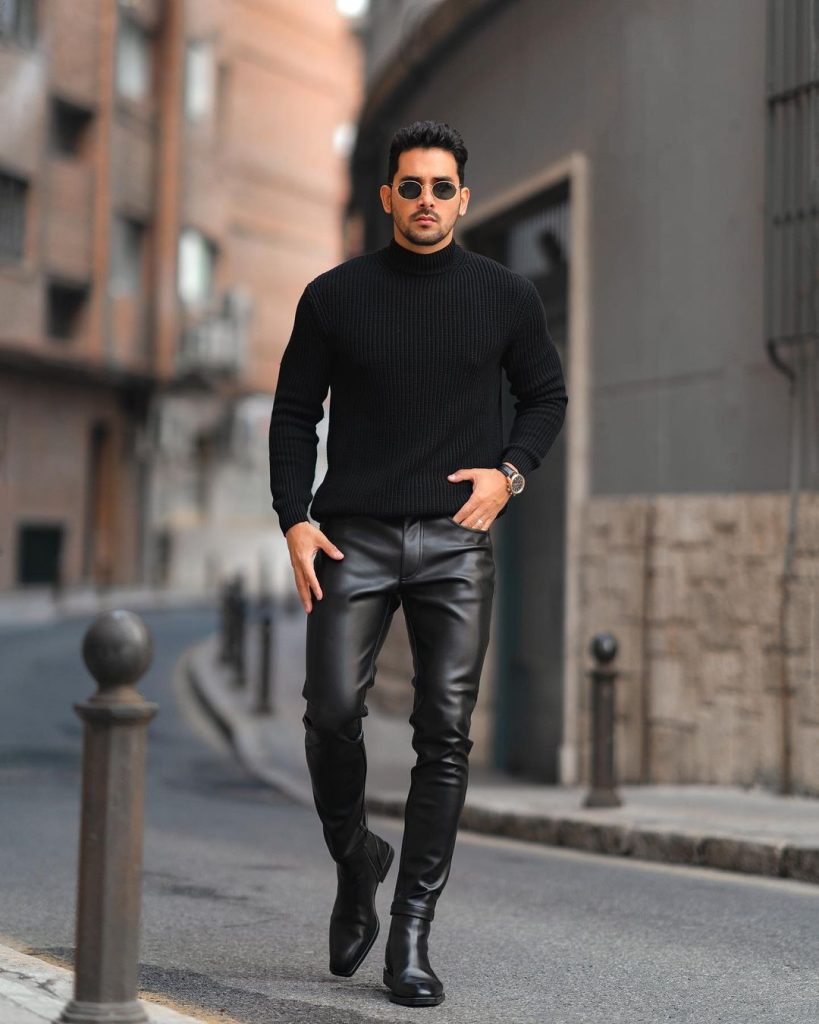 Casual leather pants outfit