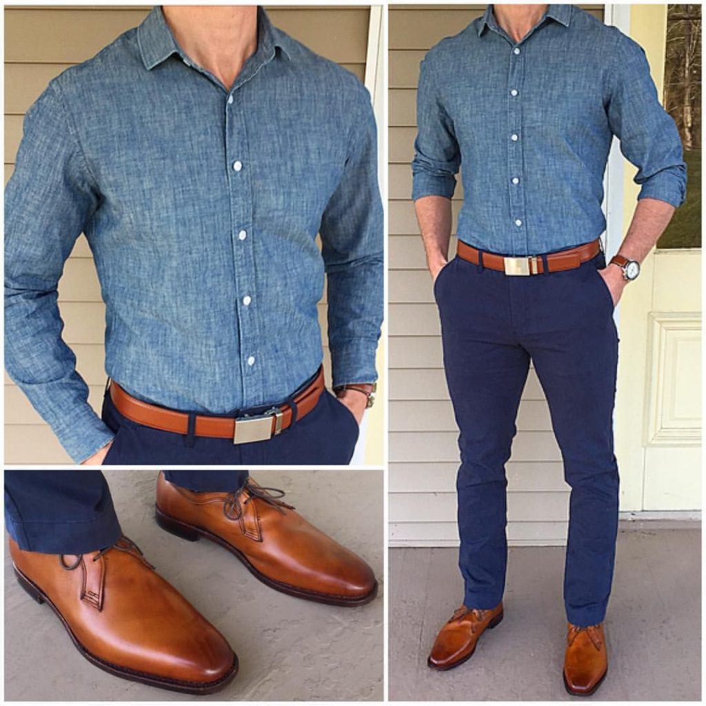 casual blue pants outfit male