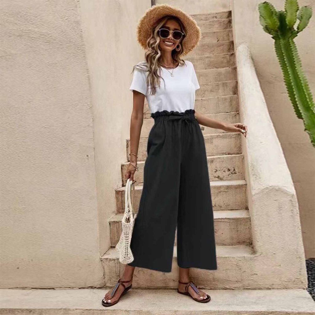 Casual black wide leg pants outfit 